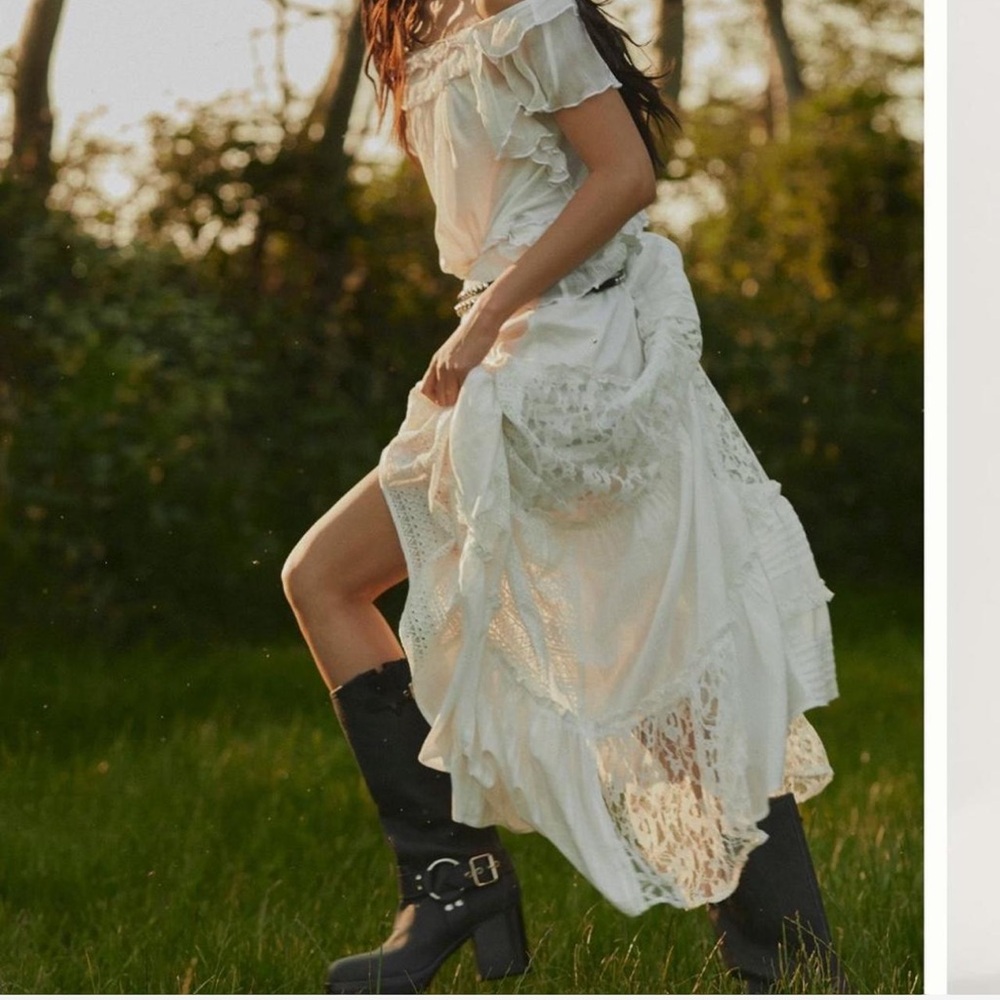 Anthropology tiered lace patchwork skirt